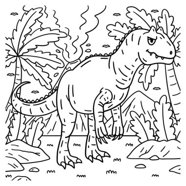 Bir Allosaurus dinozorunun sevimli ve komik renkli sayfası. Çocuklar için saatlerce boyama eğlencesi sağlıyor. Renklendirmek için, bu sayfa çok kolaydır. Küçük çocuklar ve yeni yürümeye başlayanlar için uygun..