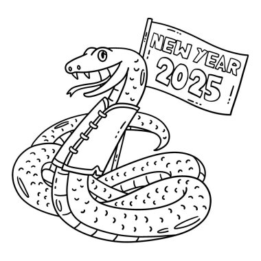 Yılan Yeni Yılı 2025 yılı için sevimli ve komik bir renk sayfası. Çocuklar için saatlerce boyama eğlencesi sağlıyor. Renklendirmek için, bu sayfa çok kolaydır. Küçük çocuklar ve yeni yürümeye başlayanlar için uygun..