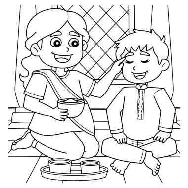 Diwali Bhai Dooj 'un şirin ve komik renkli sayfası. Çocuklar için saatlerce boyama eğlencesi sağlıyor. Renklendirmek için, bu sayfa çok kolaydır. Küçük çocuklar ve yeni yürümeye başlayanlar için uygun.. 