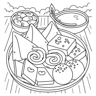 Diwali Sweets 'in şirin ve komik renkli bir sayfası. Çocuklar için saatlerce boyama eğlencesi sağlıyor. Renklendirmek için, bu sayfa çok kolaydır. Küçük çocuklar ve yeni yürümeye başlayanlar için uygun.. 