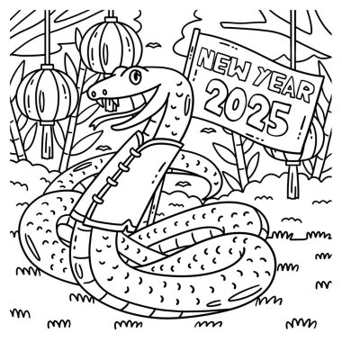 Yılan Yeni Yılı 2025 yılı için sevimli ve komik bir renk sayfası. Çocuklar için saatlerce boyama eğlencesi sağlıyor. Renklendirmek için, bu sayfa çok kolaydır. Küçük çocuklar ve yeni yürümeye başlayanlar için uygun..