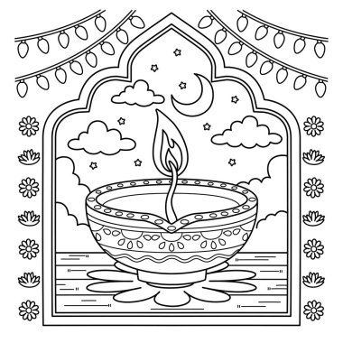 Diwali Diyas 'ın sevimli ve komik renkli sayfası. Çocuklar için saatlerce boyama eğlencesi sağlıyor. Renklendirmek için, bu sayfa çok kolaydır. Küçük çocuklar ve yeni yürümeye başlayanlar için uygun.. 