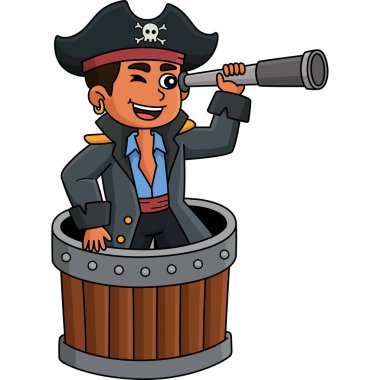 Bu karikatür, Teleskop resimli bir korsanı gösteriyor..