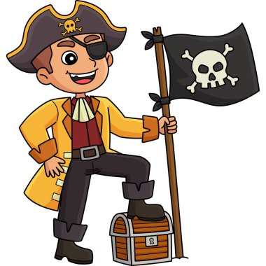 Bu karikatür parçası Korsan Jolly Roger Flag illüstrasyonunu gösteriyor.
