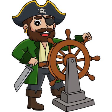 Bu karikatür klipinde bir korsan direksiyon çizimi gösteriliyor..