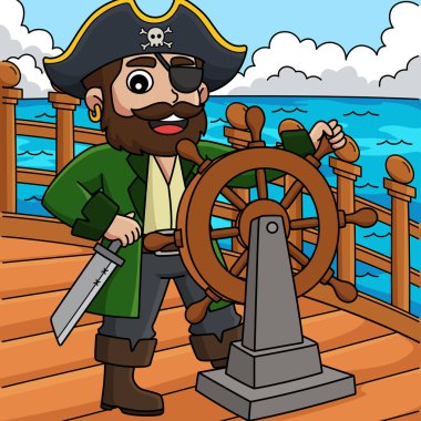 Bu karikatür klipinde bir korsan direksiyon çizimi gösteriliyor..