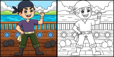 Bu boyama sayfasında Korsan Ekibi var. Bu illüstrasyonun bir tarafı renkli ve çocuklar için bir ilham kaynağı..