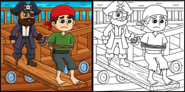 Bu renkli sayfa Plank 'ta Korsan Yürüyüşü' nü gösteriyor. Bu illüstrasyonun bir tarafı renkli ve çocuklar için bir ilham kaynağı..