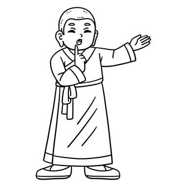 A cute and funny coloring page of a Monk doing the Quiet Sign. Provides hours of coloring fun for children. To color, this page is very easy. Suitable for little kids and toddlers. clipart