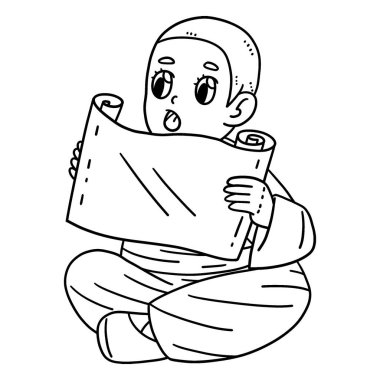 A cute and funny coloring page of a Female Monk Reading Scriptures. Provides hours of coloring fun for children. To color, this page is very easy. Suitable for little kids and toddlers. clipart