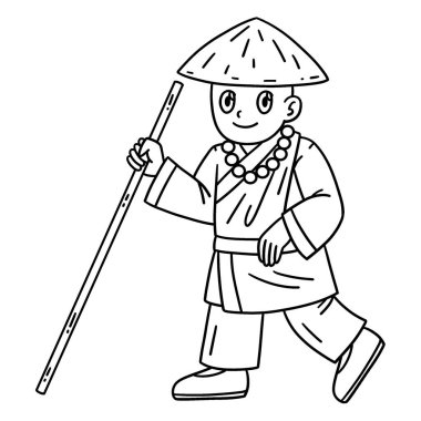 A cute and funny coloring page of a Buddhist Pilgrim. Provides hours of coloring fun for children. To color, this page is very easy. Suitable for little kids and toddlers. clipart