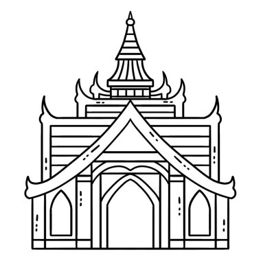 A cute and funny coloring page of a Buddhist Temple. Provides hours of coloring fun for children. To color, this page is very easy. Suitable for little kids and toddlers. clipart