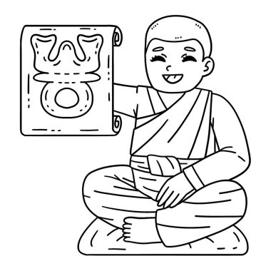 A cute and funny coloring page of a Buddhist Monk Triratna Scroll. Provides hours of coloring fun for children. To color, this page is very easy. Suitable for little kids and toddlers. clipart