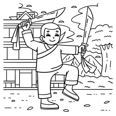 Bıçaklı bir Budist kadın şaolinin sevimli ve komik renkli sayfası. Çocuklar için saatlerce boyama eğlencesi sağlıyor. Renklendirmek için, bu sayfa çok kolaydır. Küçük çocuklar ve yeni yürümeye başlayanlar için uygun..