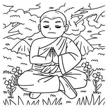 Bir Budist Keşiş meditasyonunun sevimli ve komik renkli sayfası. Çocuklar için saatlerce boyama eğlencesi sağlıyor. Renklendirmek için, bu sayfa çok kolaydır. Küçük çocuklar ve yeni yürümeye başlayanlar için uygun.. 