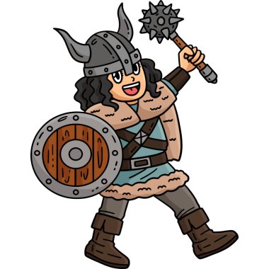 Bu karikatür klipinde Mace ve Shield illüstrasyonu olan bir Viking var..