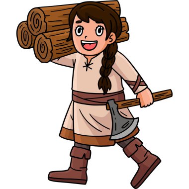 Bu karikatür, balta ve odun resimli bir Viking 'i gösteriyor..