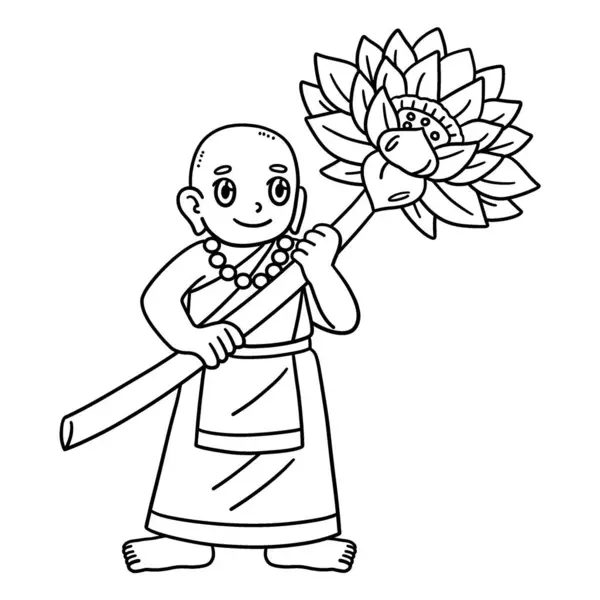 stock vector A cute and funny coloring page of a Buddha with a Giant Lotus Flower. Provides hours of coloring fun for children. To color, this page is very easy. Suitable for little kids and toddlers.