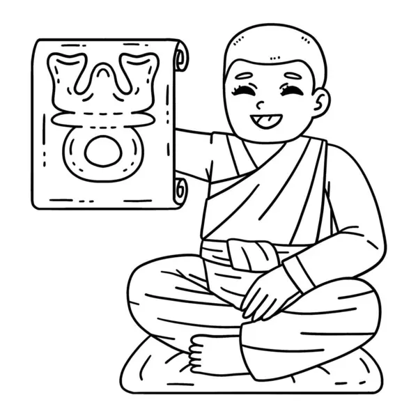 stock vector A cute and funny coloring page of a Buddhist Monk Triratna Scroll. Provides hours of coloring fun for children. To color, this page is very easy. Suitable for little kids and toddlers.