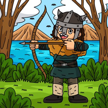 Bu karikatür, yay ve ok resimli bir Viking 'i gösteriyor.. 