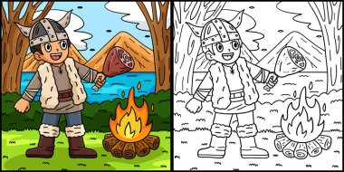  Bu renkli sayfada bir Viking Kızarmış Eti var. Bu illüstrasyonun bir tarafı renkli ve çocuklar için bir ilham kaynağı.. 