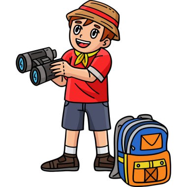 Bu karikatür, dürbünlü bir kamp kampçısını gösteriyor..