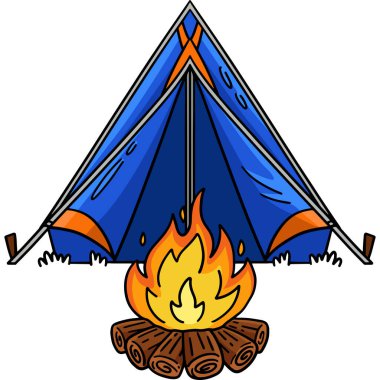 Bu karikatür parçası Kamp Çadırı ve Şenlik Ateşi illüstrasyonunu gösteriyor.