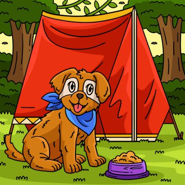 Bu karikatür, Çadırın Önündeki Kamp Köpeğini gösteriyor.. 