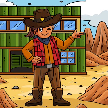 Bu karikatür klip Silah Hareketi illüstrasyonlu bir Kovboy kızı gösteriyor.
