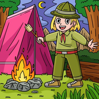 Bu karikatür parçası bir Kamp Kampçısı 'nın Şekerlemeleri Kızarttığını gösteriyor.. 