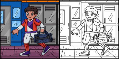 Bu boyama sayfası, Amerikan futbolcusunun antrenmana gidişini gösteriyor. Bu illüstrasyonun bir tarafı renkli ve çocuklar için bir ilham kaynağı..