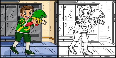 Bu renkli sayfa Amerikan Futbolcu Tutucu Miğferini gösteriyor. Bu illüstrasyonun bir tarafı renkli ve çocuklar için bir ilham kaynağı..