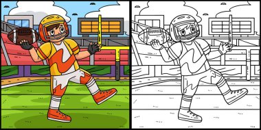 Bu renkli sayfa, geçmeye hazır bir Amerikan Futbolcusunu gösteriyor. Bu illüstrasyonun bir tarafı renkli ve çocuklar için bir ilham kaynağı..