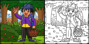 Bu boyama sayfasında Kamp Kampı Toplayan Böğürtlenler var. Bu illüstrasyonun bir tarafı renkli ve çocuklar için bir ilham kaynağı.. 