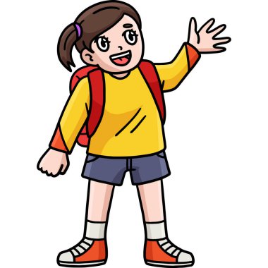 Bu karikatür klipinde okulun ilk günü mutlu öğrenci illüstrasyonu gösteriliyor..