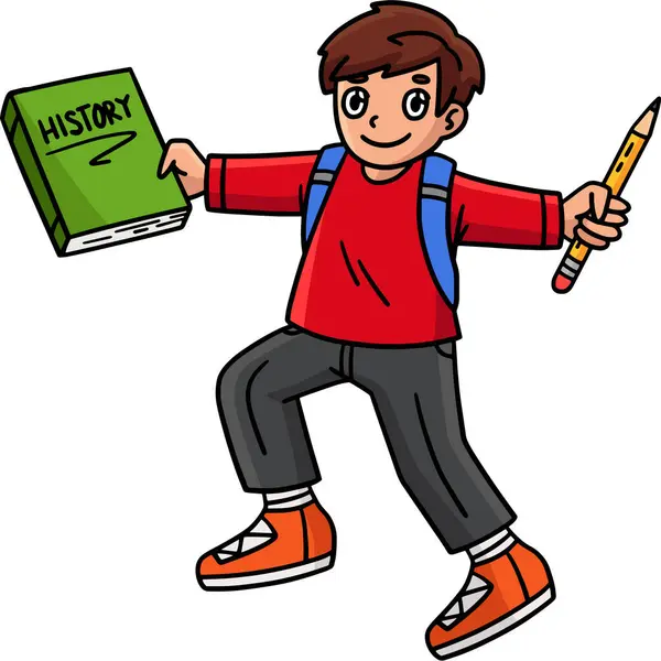 stock vector This cartoon clipart shows a First Day of School Child Book Pencil illustration.