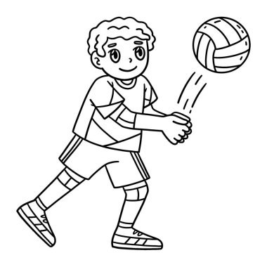Topu geri gönderen bir voleybol oyuncusunun sevimli ve komik renkli sayfası. Çocuklar için saatlerce boyama eğlencesi sağlıyor. Renklendirmek için, bu sayfa çok kolaydır. Küçük çocuklar ve yeni yürümeye başlayanlar için uygun..