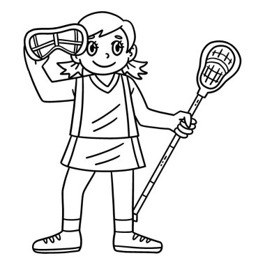 A cute and funny coloring page of a Female Lacrosse Player Goggles and Stick. Provides hours of coloring fun for children. To color, this page is very easy. Suitable for little kids and toddlers. clipart