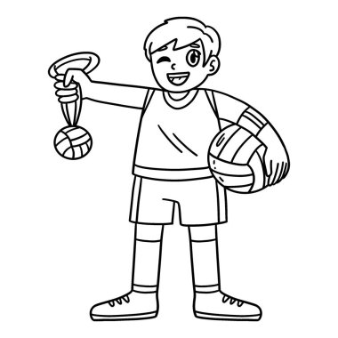Top ve madalyalı bir voleybol oyuncusunun sevimli ve komik renkli sayfası. Çocuklar için saatlerce boyama eğlencesi sağlıyor. Renklendirmek için, bu sayfa çok kolaydır. Küçük çocuklar ve yeni yürümeye başlayanlar için uygun..
