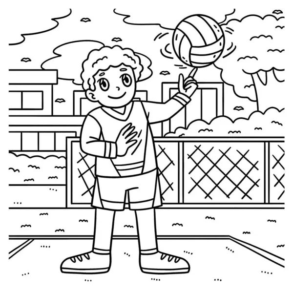 Stock vector A cute and funny coloring page of a Volleyball Player Spinning the Ball. Provides hours of coloring fun for children. To color, this page is very easy. Suitable for little kids and toddlers.