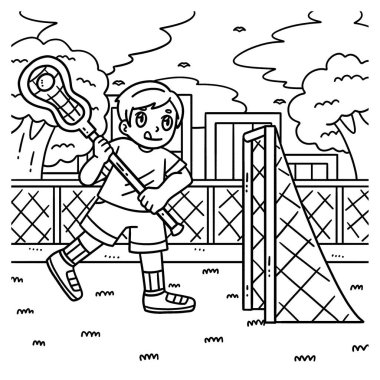 Lakros oynayan bir çocuğun sevimli ve komik renkli sayfası. Çocuklar için saatlerce boyama eğlencesi sağlıyor. Renklendirmek için, bu sayfa çok kolaydır. Küçük çocuklar ve yeni yürümeye başlayanlar için uygun..