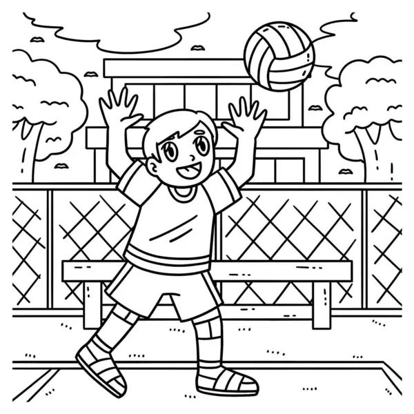 Stock vector A cute and funny coloring page of a Volleyball Player Tossing the Ball. Provides hours of coloring fun for children. To color, this page is very easy. Suitable for little kids and toddlers.