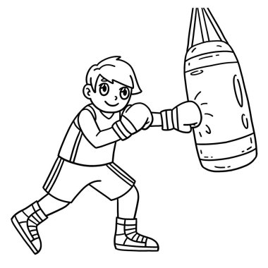 Bir boks boksörü ve kum torbasının sevimli ve komik renkli sayfası. Çocuklar için saatlerce boyama eğlencesi sağlıyor. Renklendirmek için, bu sayfa çok kolaydır. Küçük çocuklar ve yeni yürümeye başlayanlar için uygun..