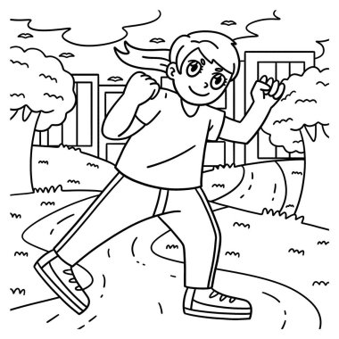 A cute and funny coloring page of a Boxing Female Boxer Training Outdoors. Provides hours of coloring fun for children. To color, this page is very easy. Suitable for little kids and toddlers. clipart