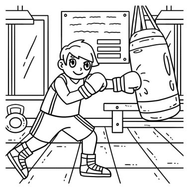 Bir boks boksörü ve kum torbasının sevimli ve komik renkli sayfası. Çocuklar için saatlerce boyama eğlencesi sağlıyor. Renklendirmek için, bu sayfa çok kolaydır. Küçük çocuklar ve yeni yürümeye başlayanlar için uygun..