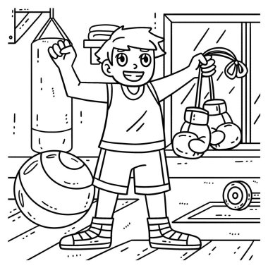 A cute and funny coloring page of a Boxer with Boxing Gloves. Provides hours of coloring fun for children. To color, this page is very easy. Suitable for little kids and toddlers. clipart