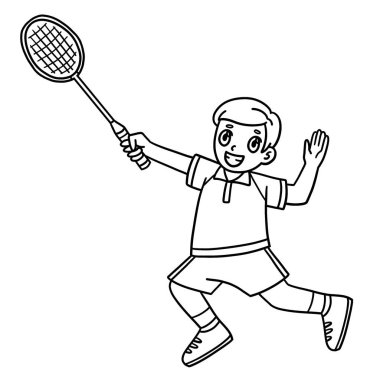 Badminton 'lu bir oyuncunun raketle zıplamasının sevimli ve komik renkli bir sayfası. Çocuklar için saatlerce boyama eğlencesi sağlıyor. Renklendirmek için, bu sayfa çok kolaydır. Küçük çocuklar ve yeni yürümeye başlayanlar için uygun..