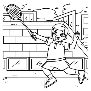Badminton 'lu bir oyuncunun raketle zıplamasının sevimli ve komik renkli bir sayfası. Çocuklar için saatlerce boyama eğlencesi sağlıyor. Renklendirmek için, bu sayfa çok kolaydır. Küçük çocuklar ve yeni yürümeye başlayanlar için uygun..