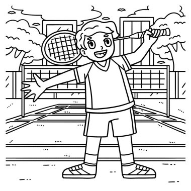 Raketli bir Badminton oyuncusunun şirin ve komik renkli sayfası. Çocuklar için saatlerce boyama eğlencesi sağlıyor. Renklendirmek için, bu sayfa çok kolaydır. Küçük çocuklar ve yeni yürümeye başlayanlar için uygun..