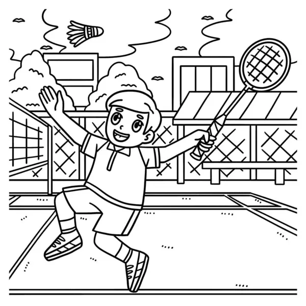 stock vector A cute and funny coloring page of a Badminton Player Receive Shuttlecock. Provides hours of coloring fun for children. To color, this page is very easy. Suitable for little kids and toddlers.